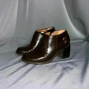 Vintage 90 Etienne Aigner All Leather Walnut Brown Chunky Heel Rounded Boot 6.5